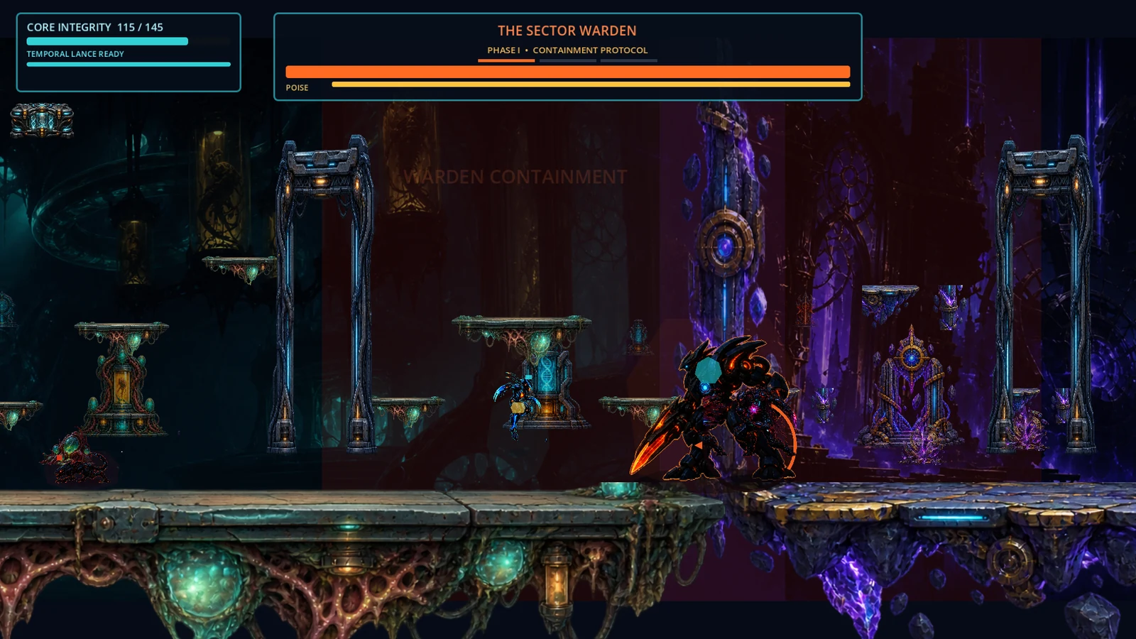 ECHOBORN v0.29.0 Sector Warden confrontation