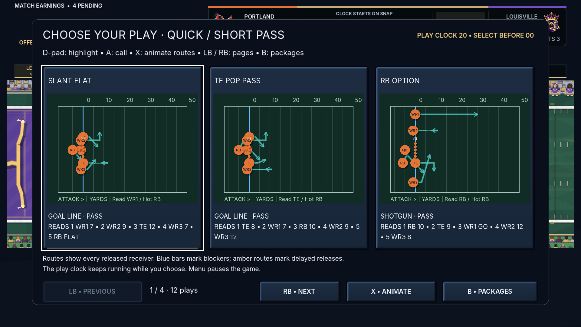 Pocket Dynasty route diagrams and playcalling choices