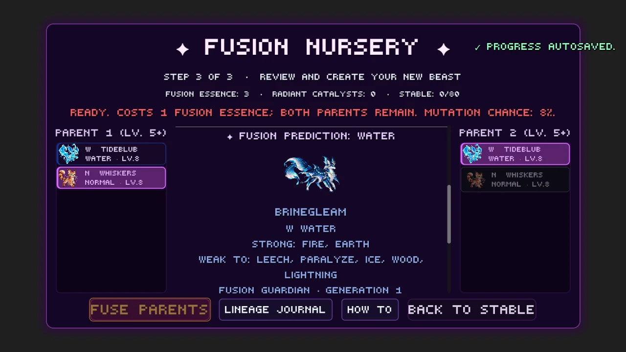 Voxel Beasts v0.9.1 Fusion preview interface